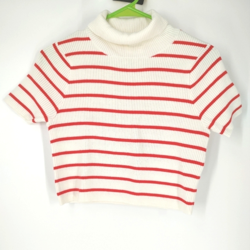 Callahan Ivory & Red Striped Lucy Turtleneck Crop Sweater